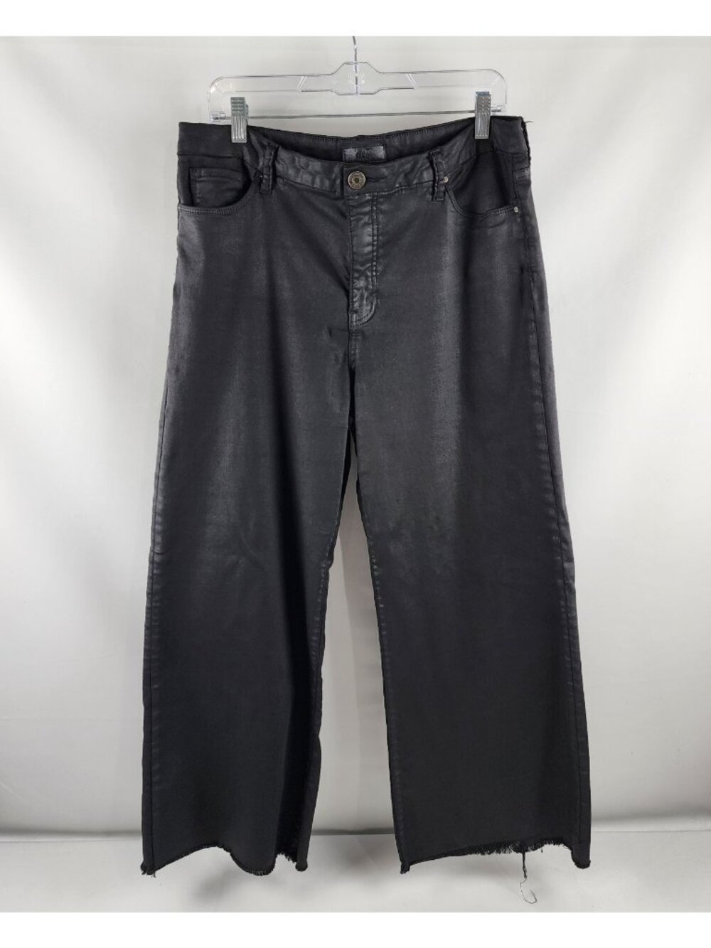 KUT From The Kloth Jeans Womens 12 Black Meg Wide Leg Frayed Hem (34x27)